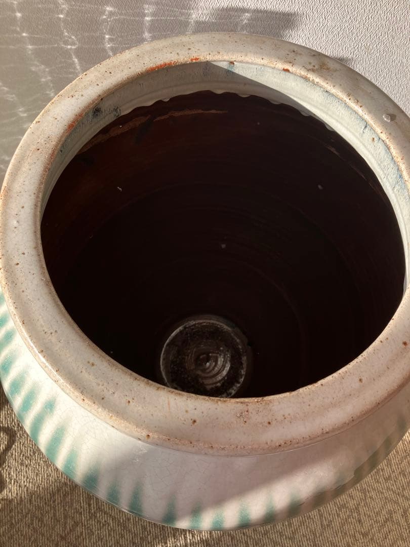 信楽焼　茶壺　大壺　すだれ壺　ストライプ柄　明治　アンティーク