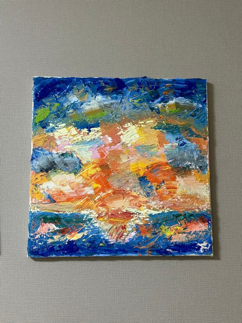 絵画　原画　油絵　抽象画　アート　「海に溶ける太陽」　二瓶智仁作