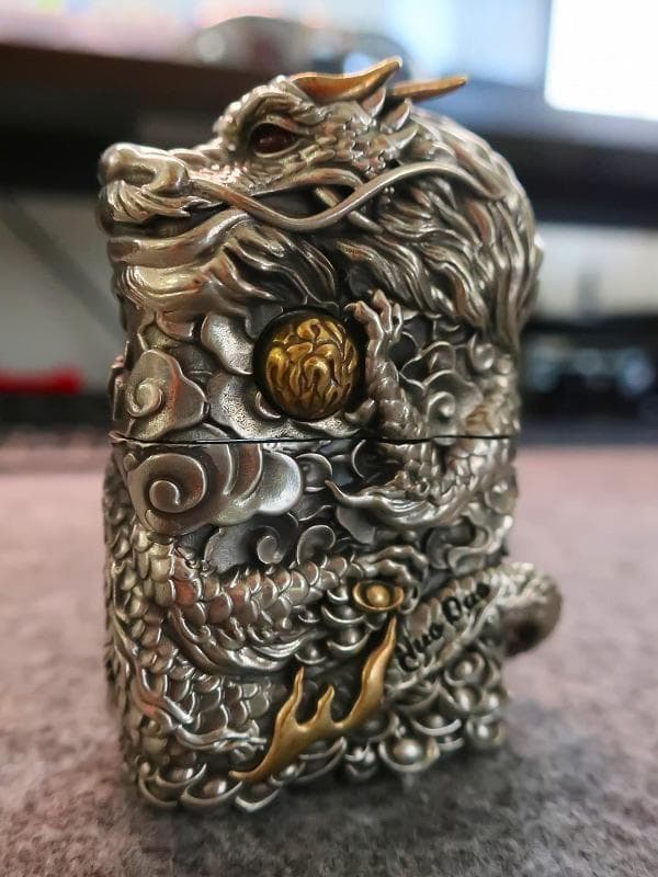 ジッポ ZIPPO ライター 竜 龍 ドラゴン 両面 如意宝珠 付 高級木箱付