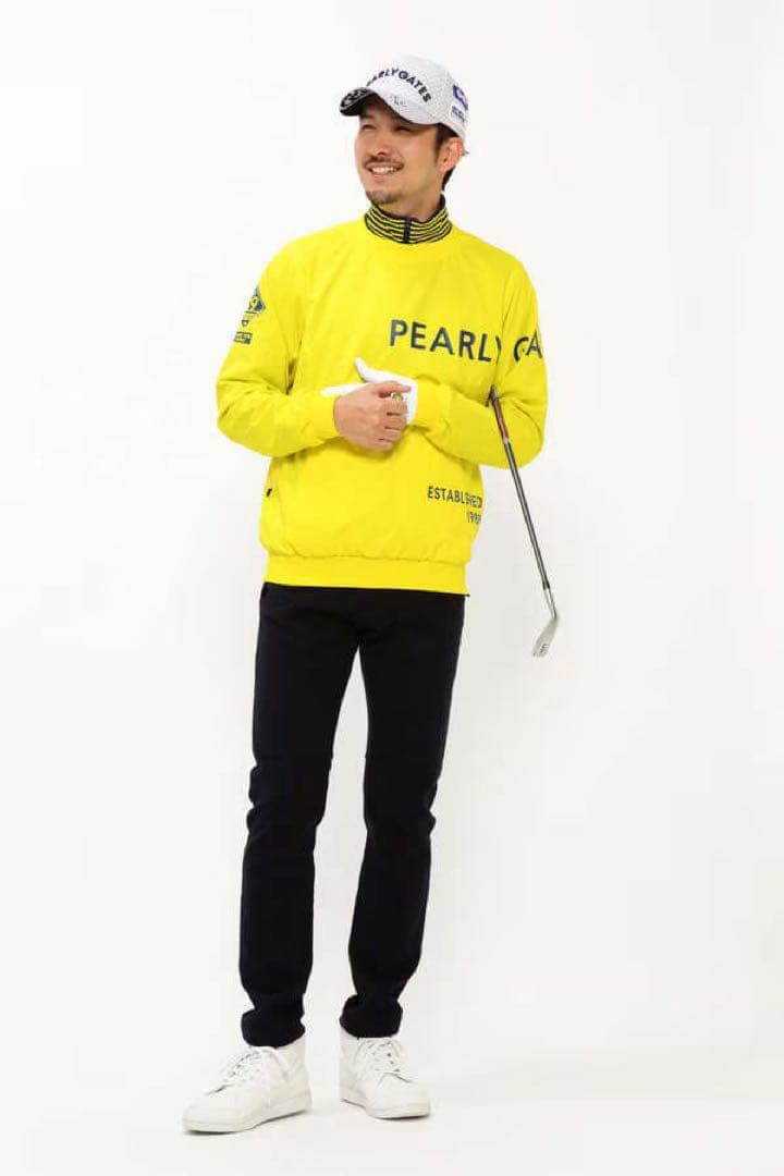 美品 ★ パーリーゲイツ ツインスニード 保温/防寒 メンズ ブルゾン 黄 紺