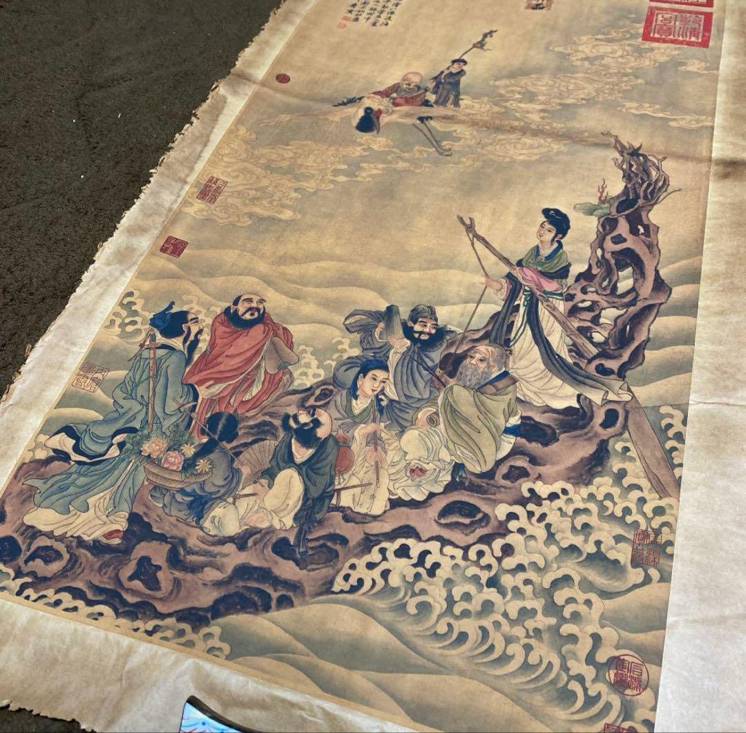 ★藏品★中国近代名家 唐寅 中国美術 神話絵 八仙過海 肉筆 芯 骨董品 希少
