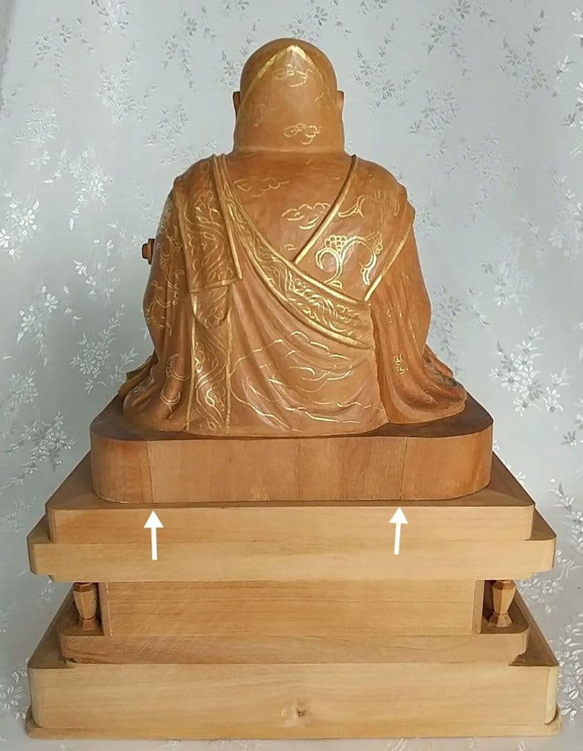 日蓮聖人坐像 3.5寸 #072 金彩有り ◆白檀 木彫 仏像