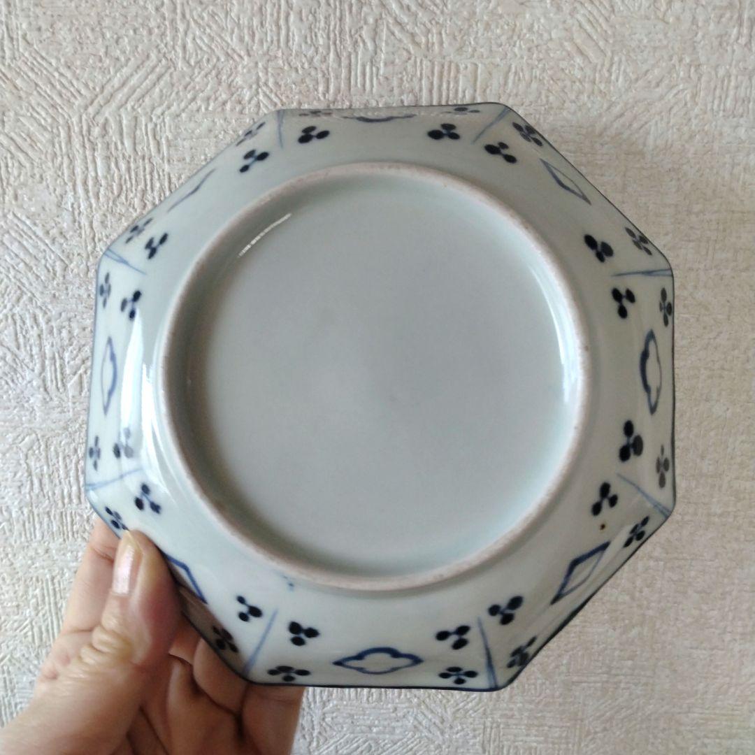 古伊万里染付蜘蛛の巣文様瑠璃八角皿江戸時代