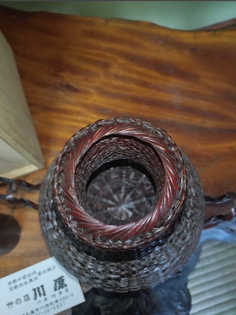 wm001 茶道具 高級竹細工 川原竹寿斉 竹花入 煎茶道具