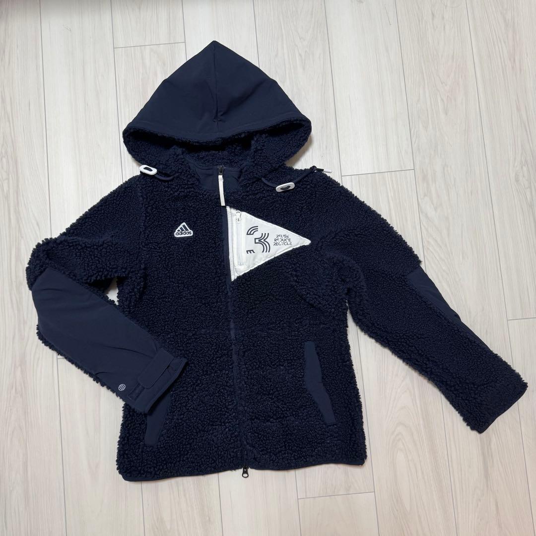 新品 adidas ボアジャケット もこもこ ネイビー フルジップパーカー 秋冬