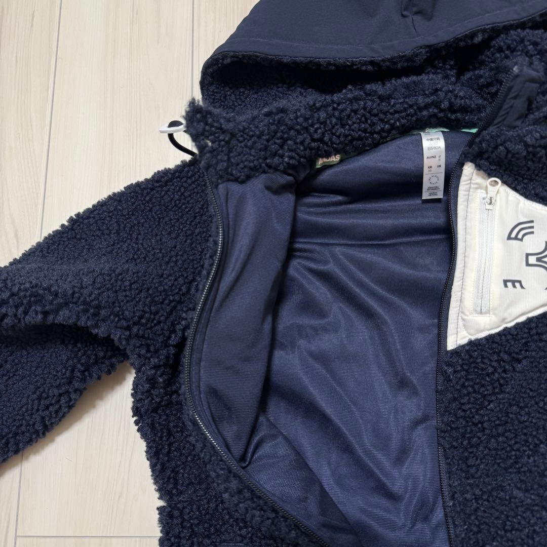 新品 adidas ボアジャケット もこもこ ネイビー フルジップパーカー 秋冬