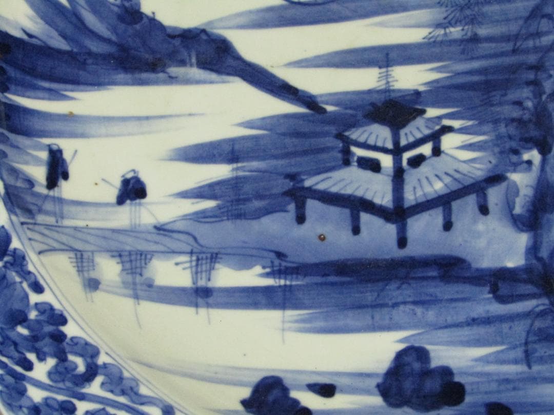 【染付　山水図　八角大皿】古伊万里