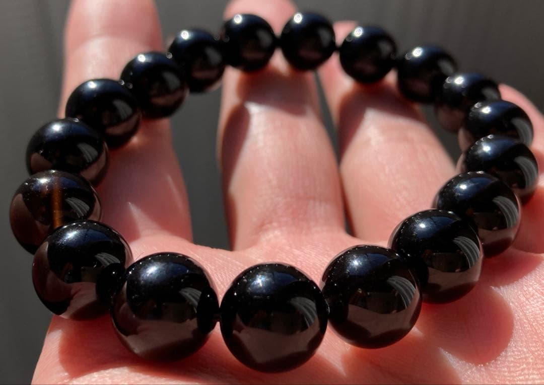 【艶黒】モリオン12mm 18粒 内周18cm ブレス 大玉