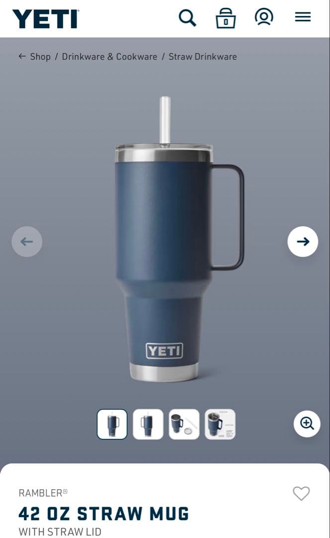 YETI Rambler 42 oz (1.2 L) ストローマグネイビー