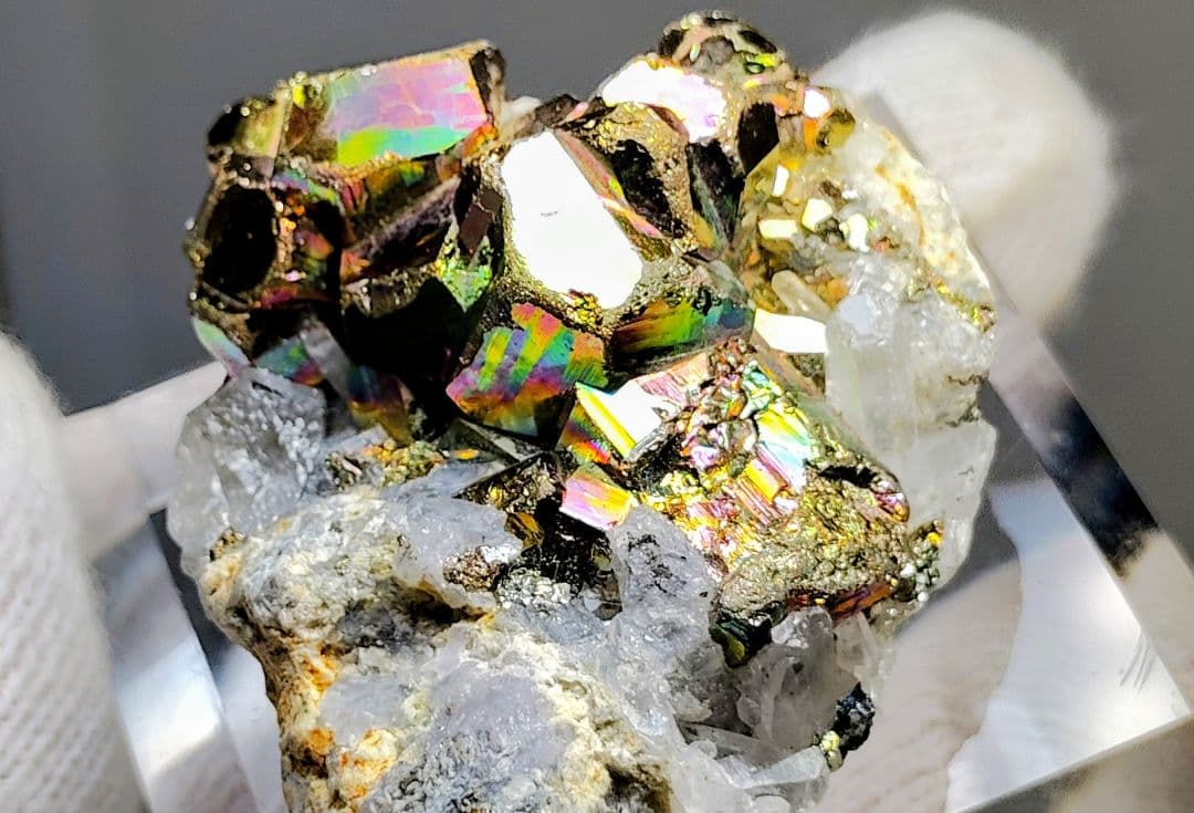 【コレクター向】レインボーパイライト イリデッセンスパイライト 水晶 共生