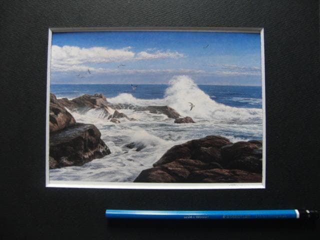 中村英夫【涛声】希少画集画、状態良好、新品高級額装付、洋画 油彩 風景