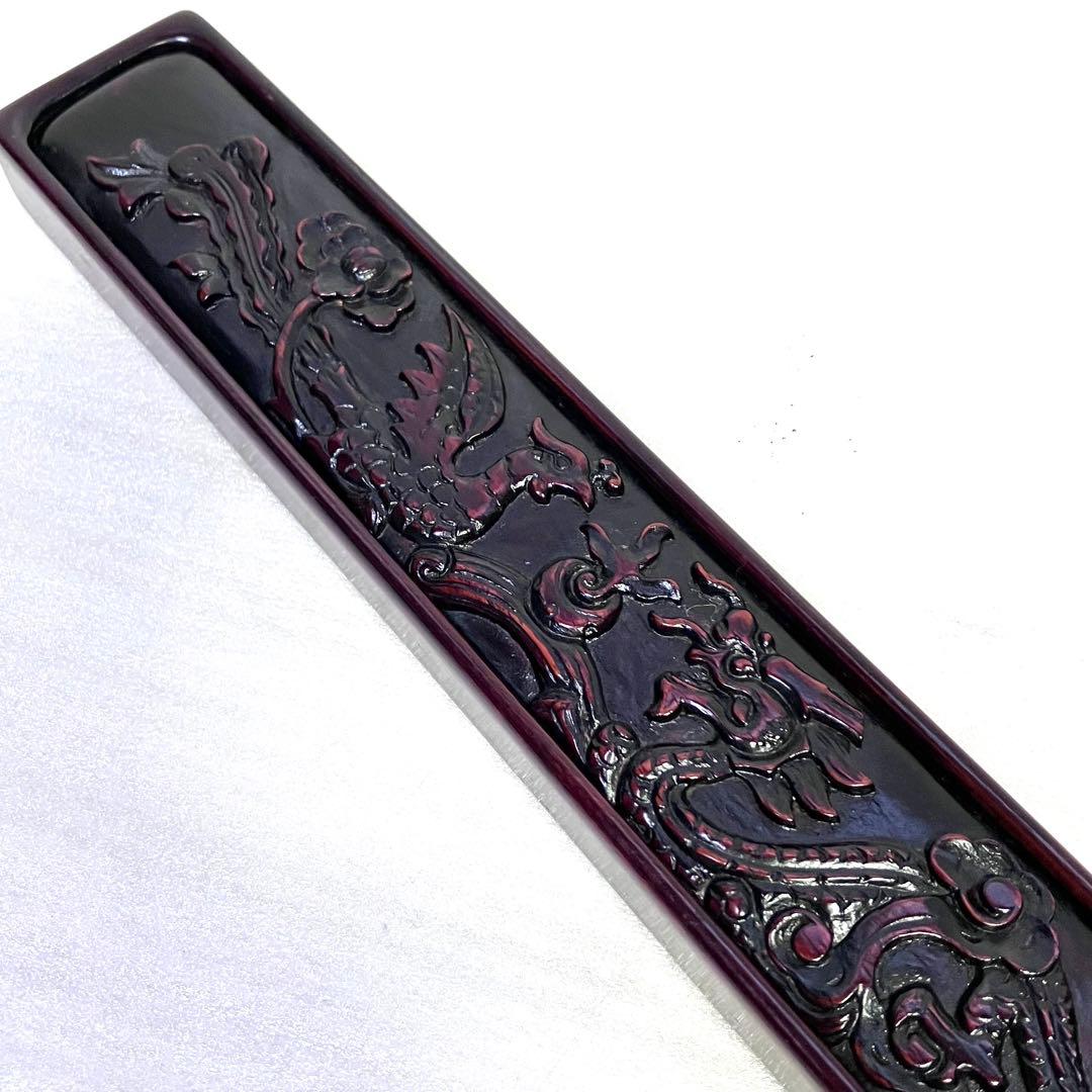 唐木　 天然木　箸箱　鳳凰龍紋様　一刀彫り　手彫り　手づくり箸箱セット 箸箱