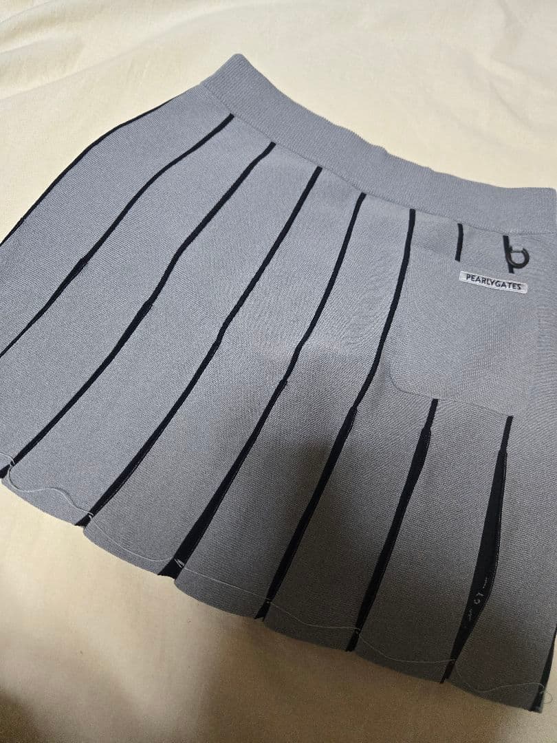 グレー　パーリーゲイツ　2 サイズ L　ピンストライプ　プリーツ　ニットスカート