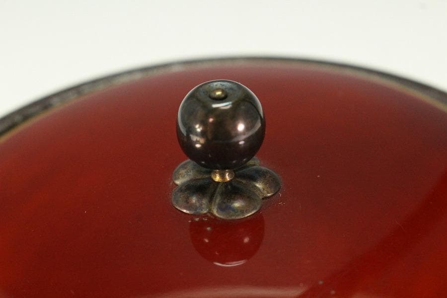 古鉄 持ち手 唐草 銀象嵌 瓶 注器 鉄瓶 銀摘 金縁朱塗蓋(K-XA811)