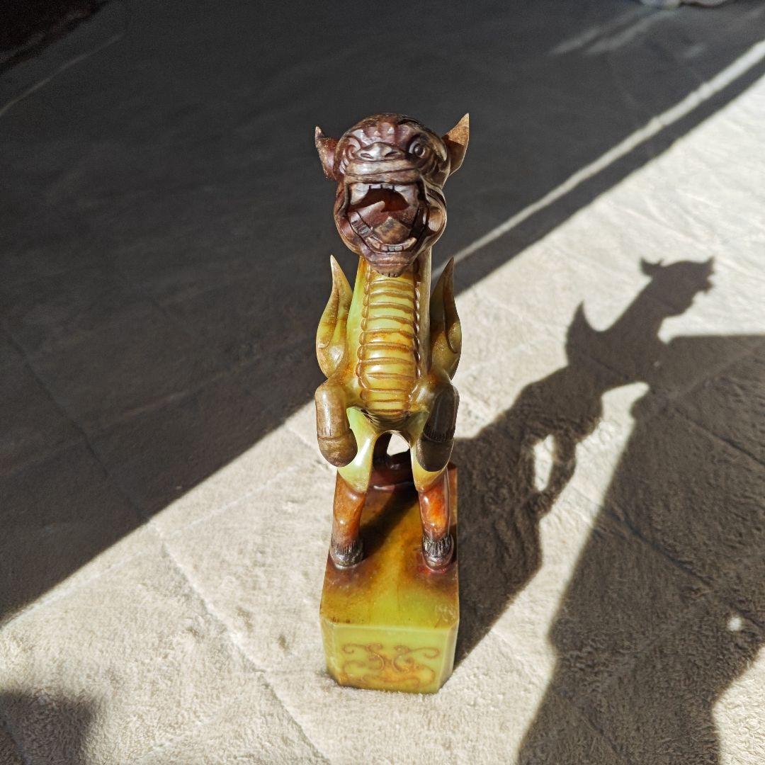 聖獣 麒麟 開運 天然石 手彫り 骨董品 パワーストーン