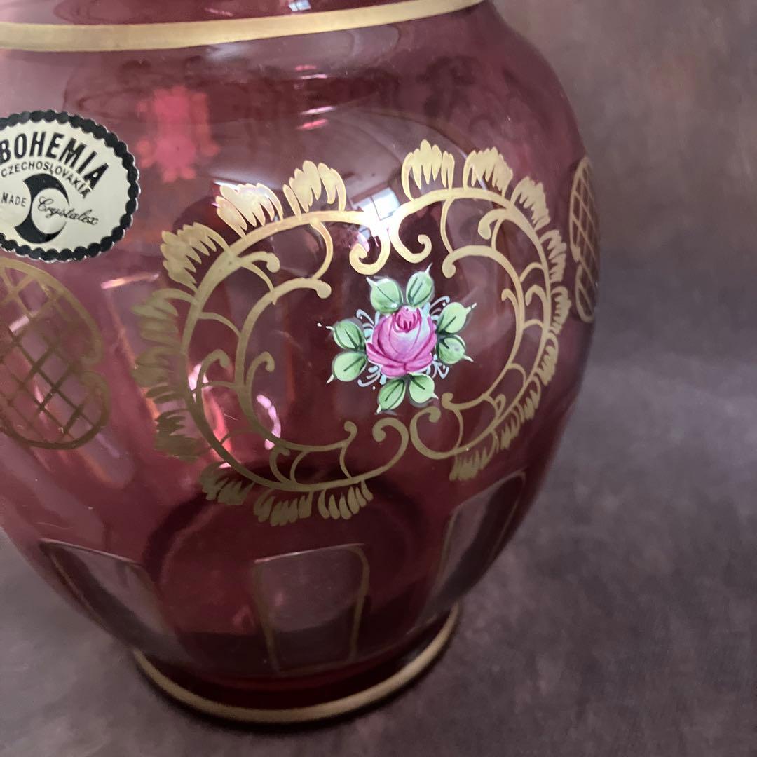 ボヘミアガラス花瓶21cm アンティーク品29049