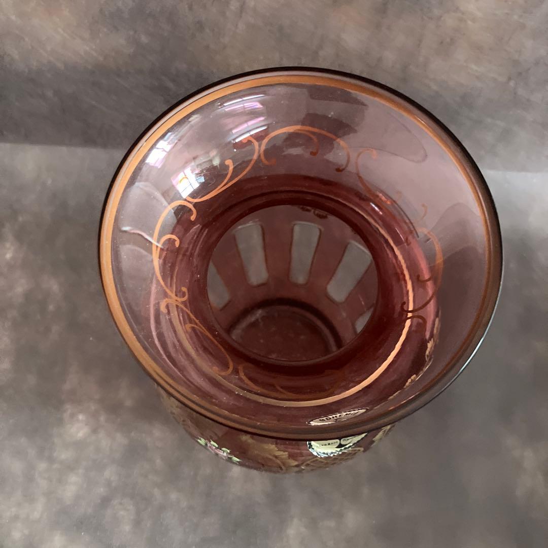 ボヘミアガラス花瓶21cm アンティーク品29049