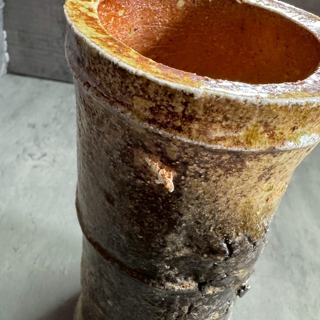 備前焼 竹節花入 共箱付き 武男作 陶歴書付き 花瓶 花器 茶道具