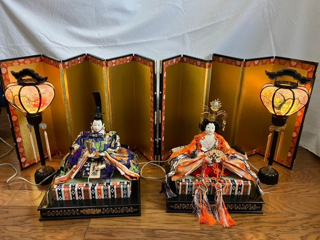 【昭和レトロ】雛人形 親王飾り・屏風・灯篭セット