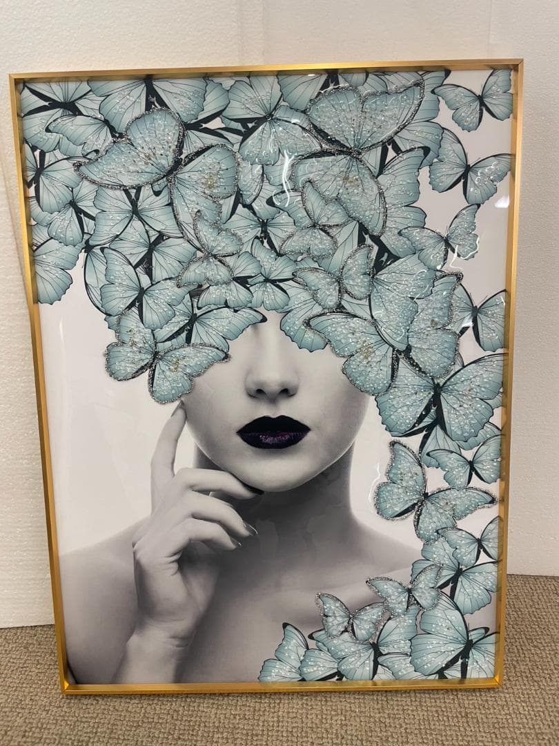 水晶絵　アートパネル　クリスタル　立体　絵画　アート　フラワー　Lady　女性