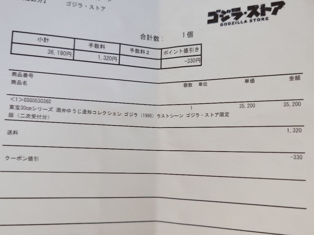 東宝30cm 酒井ゆうじゴジラ（1995）ラストシーン ゴジラ・ストア限定