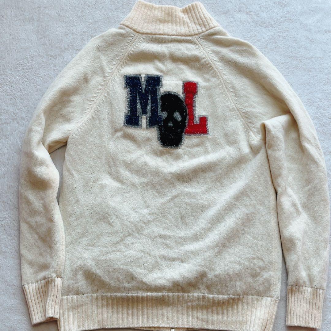 美品　マークアンドロナ　裏地付　ニットジャケット　ジップ　防風　白　ホワイト