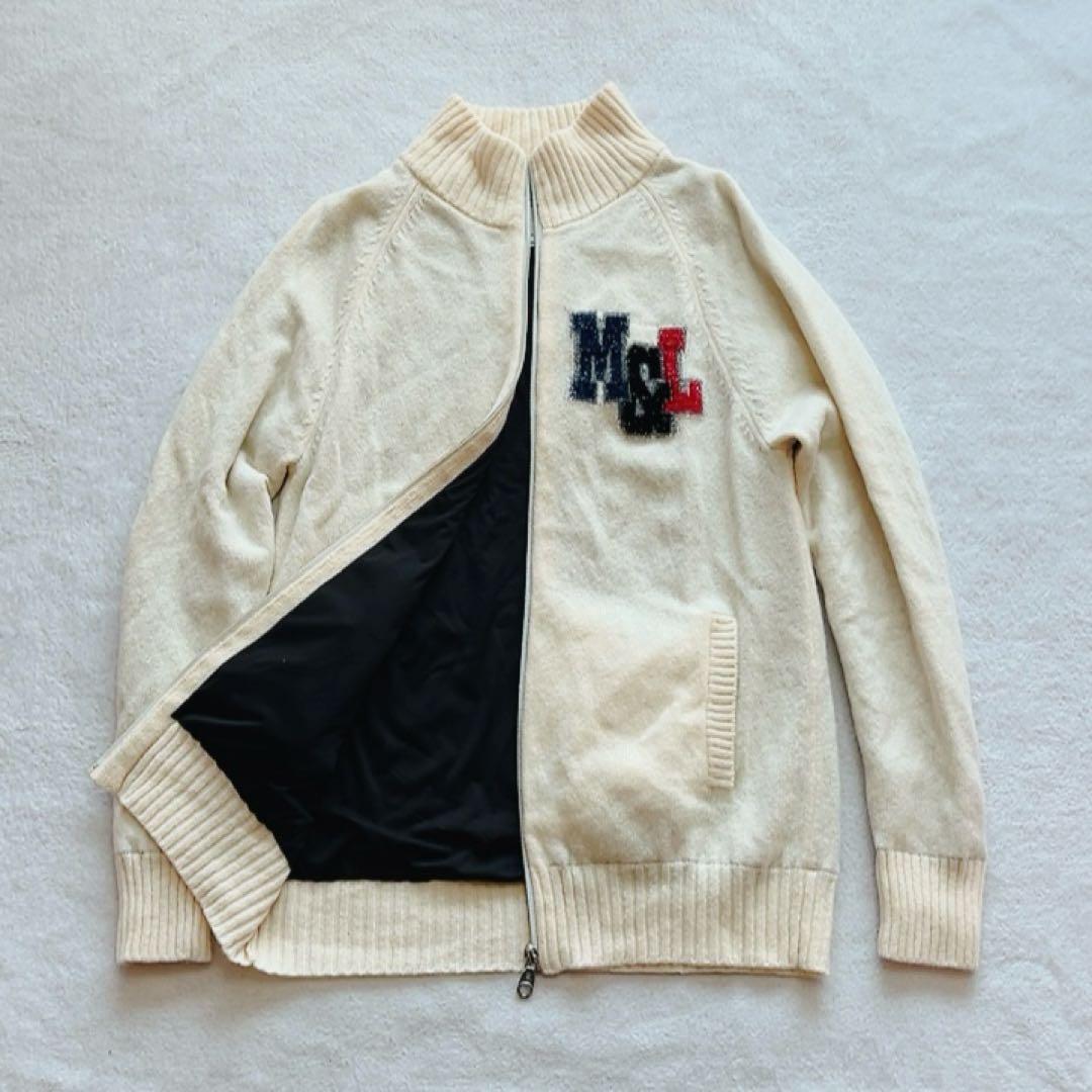 美品　マークアンドロナ　裏地付　ニットジャケット　ジップ　防風　白　ホワイト