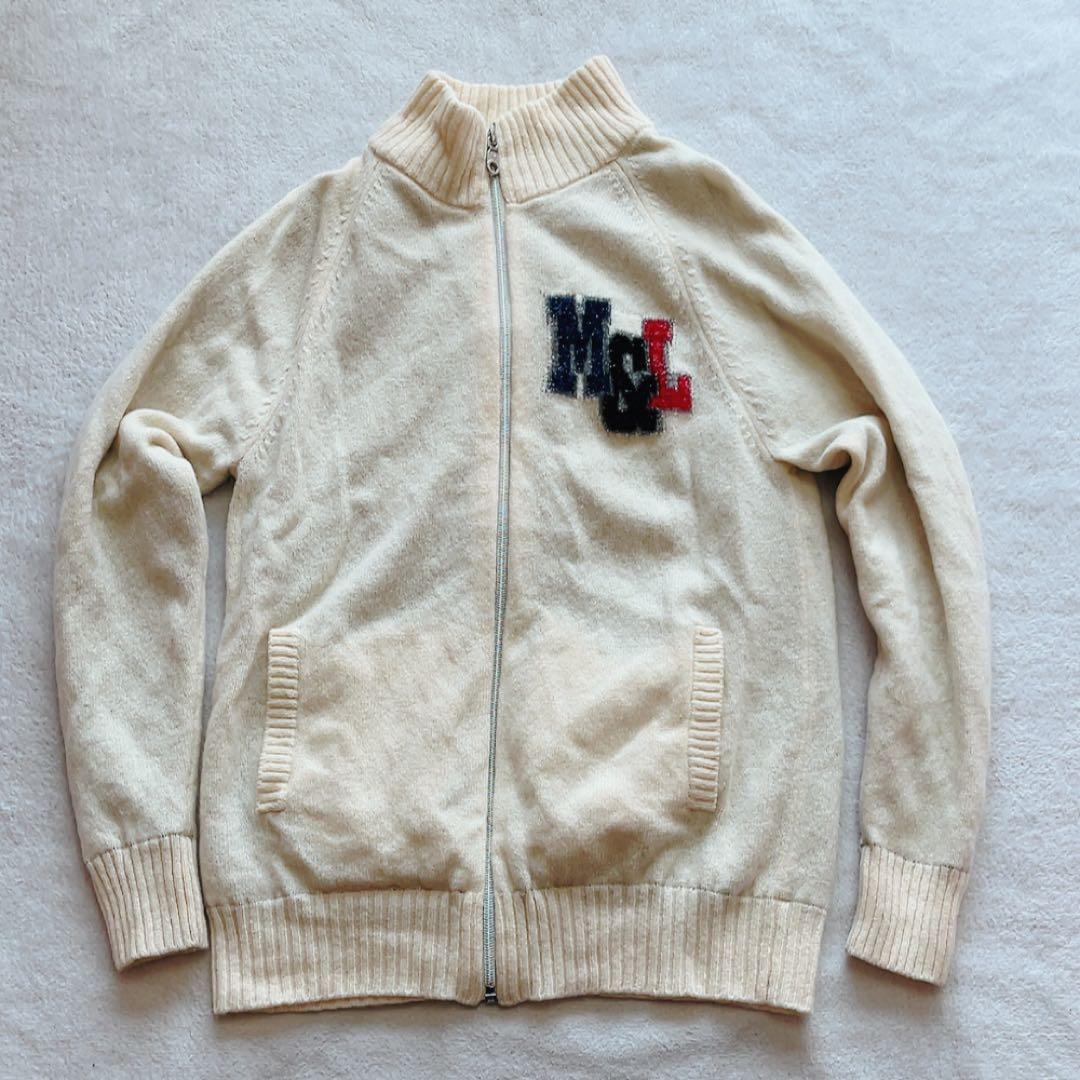 美品　マークアンドロナ　裏地付　ニットジャケット　ジップ　防風　白　ホワイト