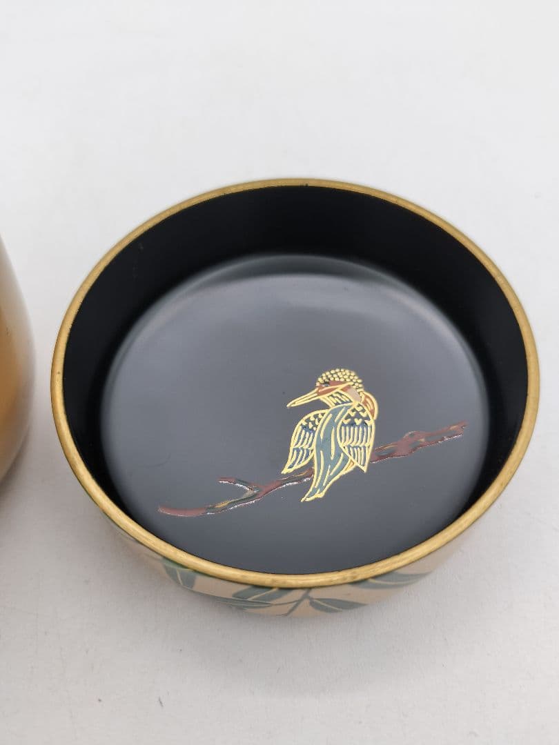 c667 中棗 白漆 翡翠蒔絵 蓋裏絵付 中村湖彩 木箱 茶道具 古物