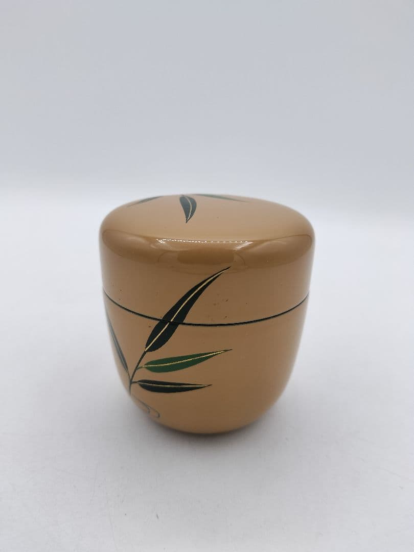 c667 中棗 白漆 翡翠蒔絵 蓋裏絵付 中村湖彩 木箱 茶道具 古物