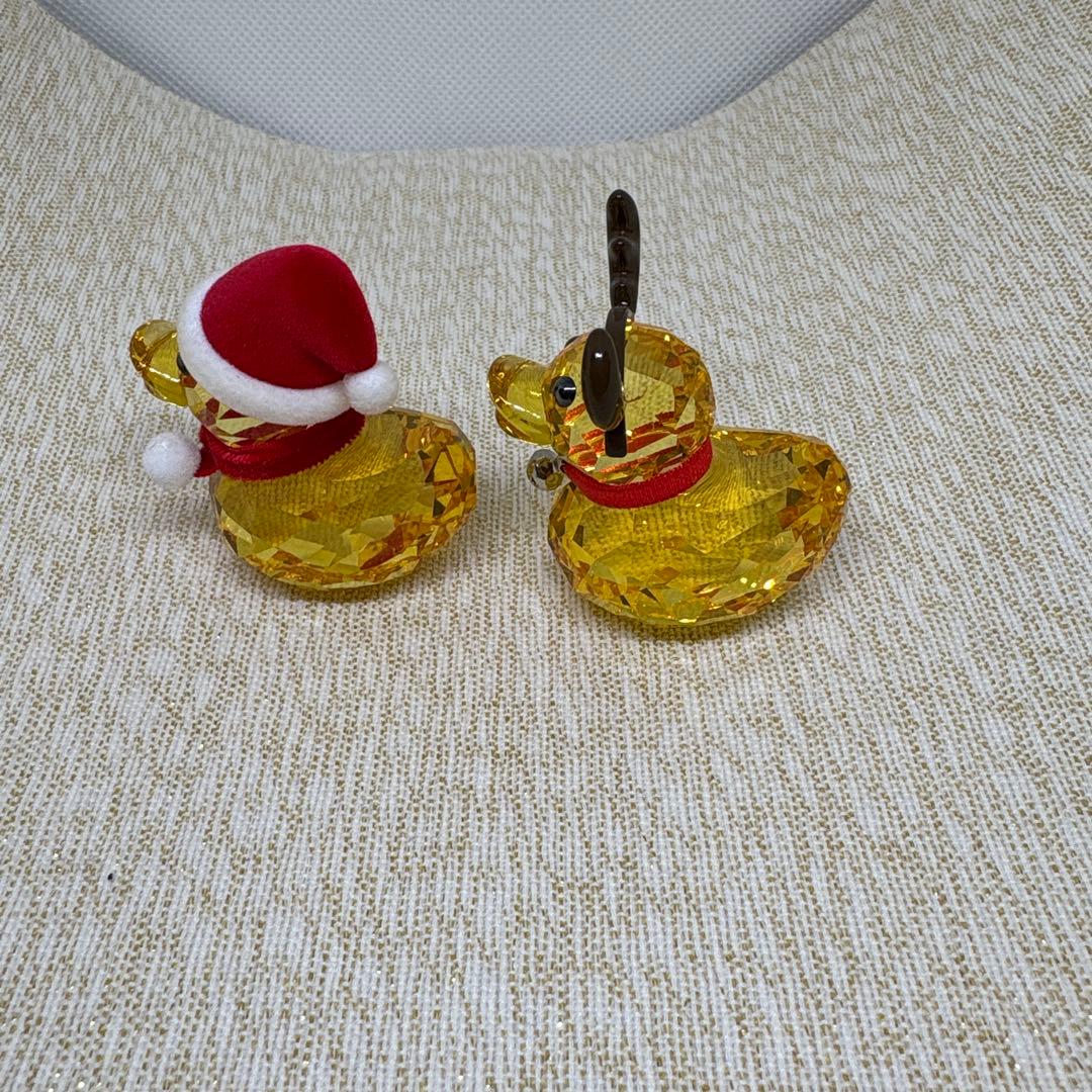 スワロフスキー クリスタル アヒル 置物 サンタ トナカイ