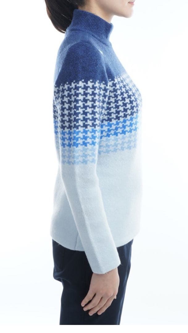 デサントゴルフ　紡毛ダブルジャガードボトルネックボーダーセーター　レディース