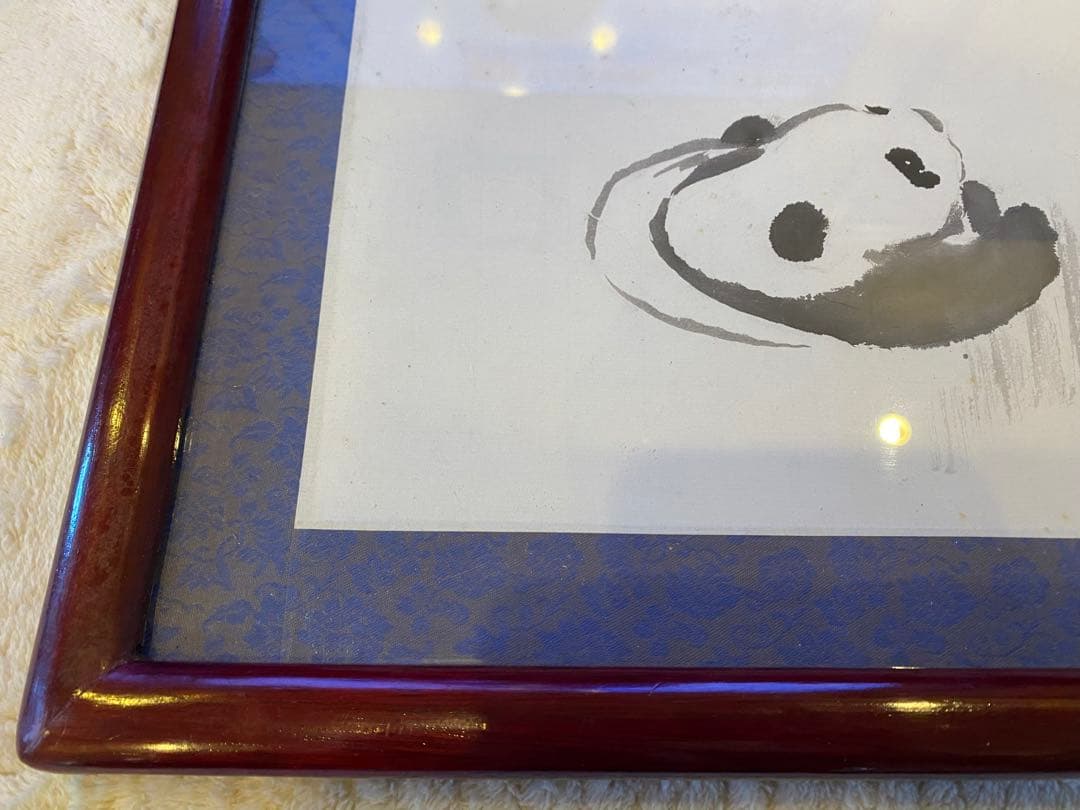 アンティーク　チャイニーズ　アートフレーム 水墨画パンダ サイズ54x55.5