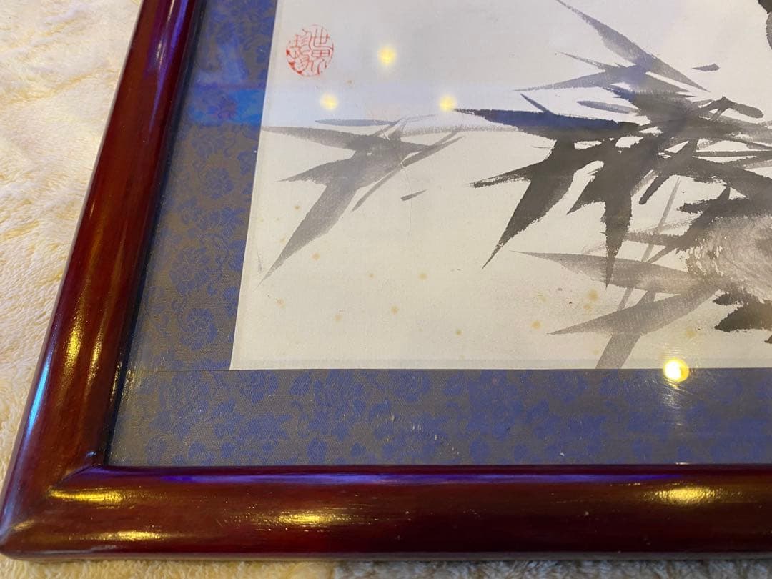 アンティーク　チャイニーズ　アートフレーム 水墨画パンダ サイズ54x55.5