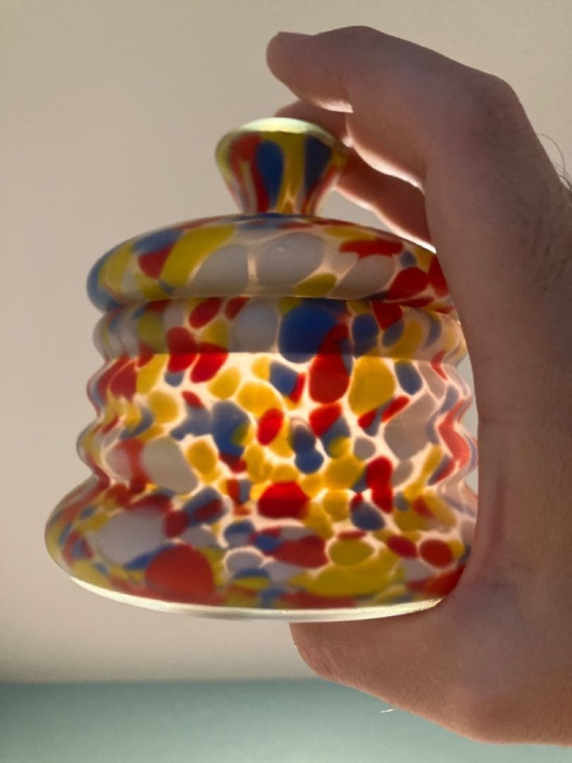 魅惑のマーブル模様の蓋物練りガラス器◇レトロガラス◇アンティークガラス◇古ガラス