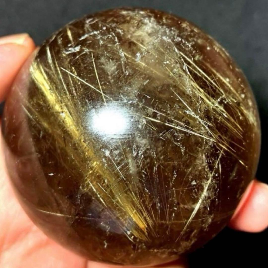 超大玉　60mm ゴールドスモーキールチルクォーツ　丸玉　スフィア　金針水晶