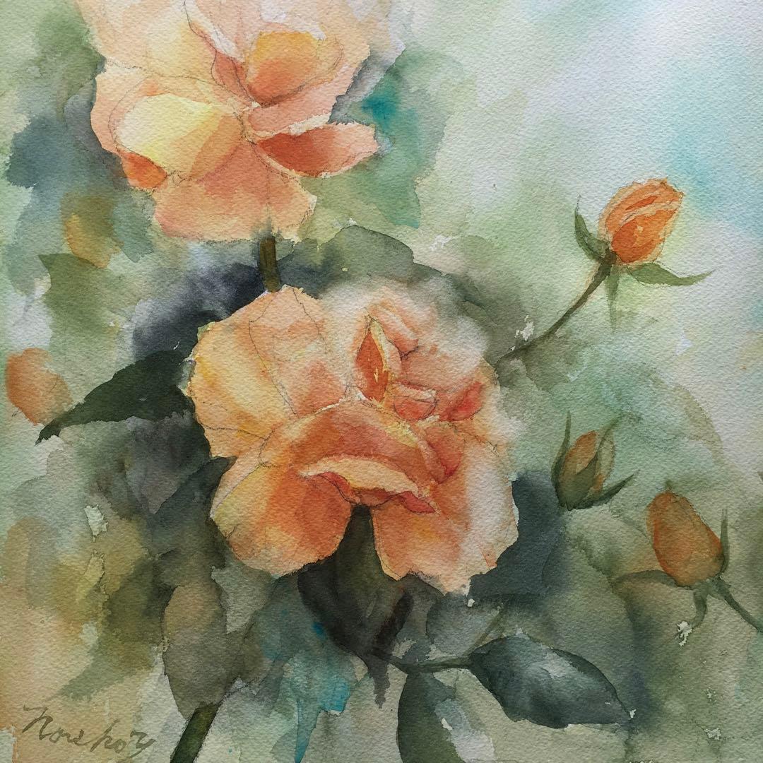 透明水彩画原画薔薇香りの薔薇ジャストジョーイ