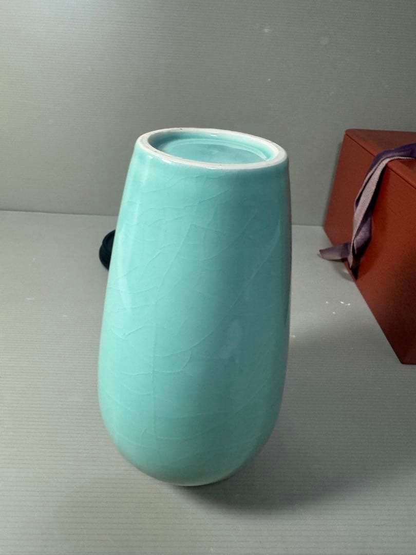 2594 青磁　花瓶　花台付　時代物