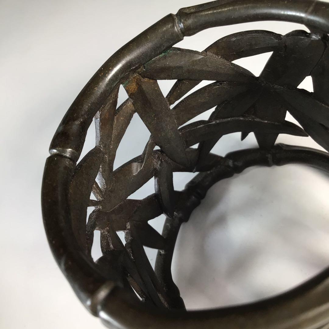 Ｎ２５４　蓋置　『金谷五良三郎造』『砂張銅』『笹蓋置』　共箱　茶道具