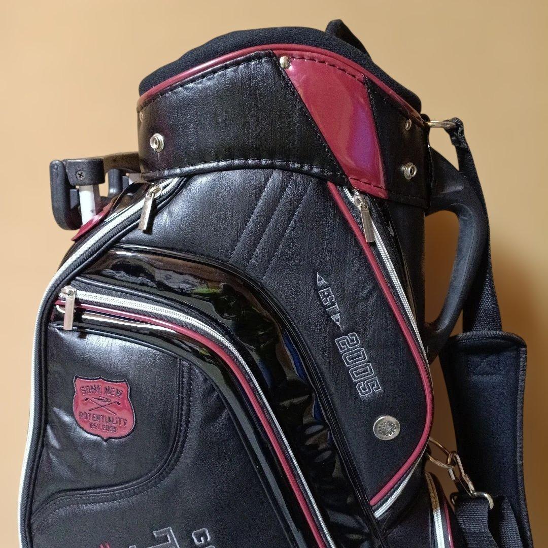 美品 TIGORA キャディバッグ キャスター付き 黒/赤フード未使用