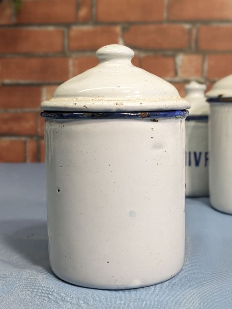 フランス アンティーク ホーロー キャニスター お茶 スパイス コショウ 小3点