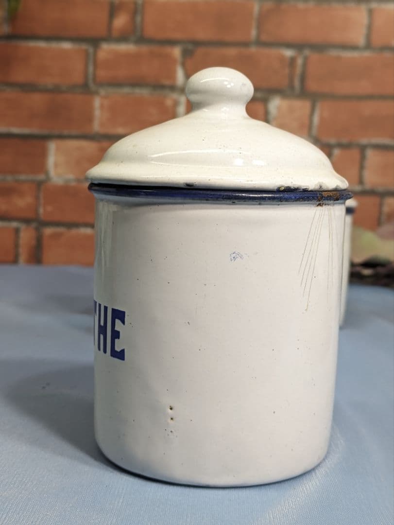 フランス アンティーク ホーロー キャニスター お茶 スパイス コショウ 小3点