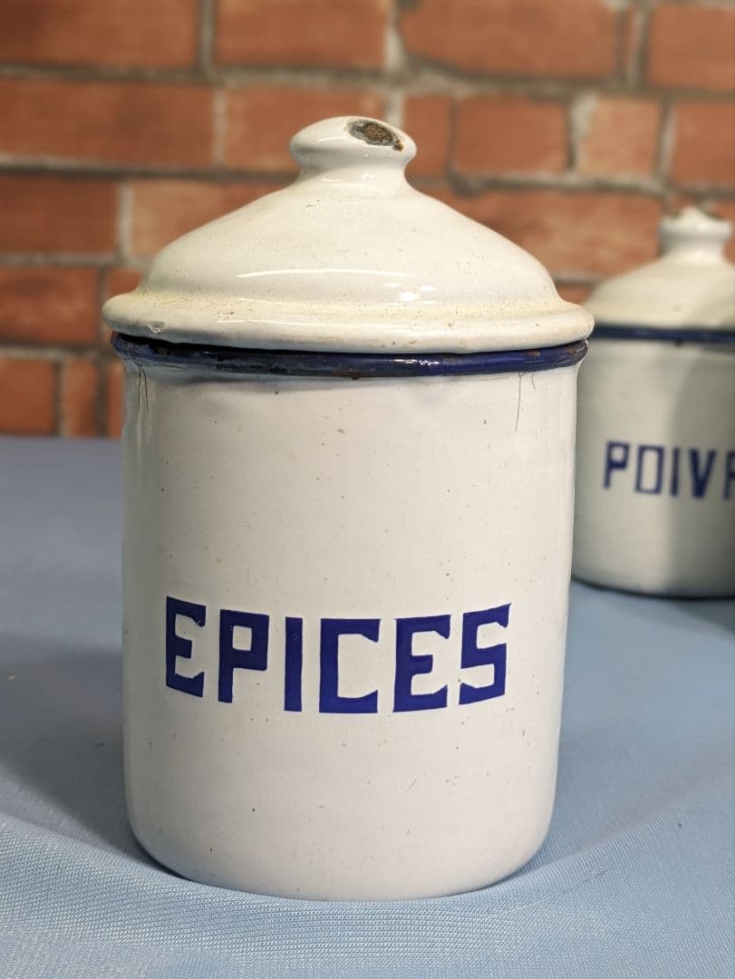 フランス アンティーク ホーロー キャニスター お茶 スパイス コショウ 小3点