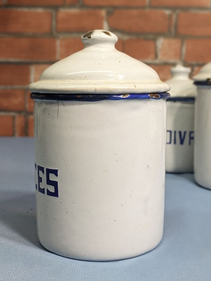 フランス アンティーク ホーロー キャニスター お茶 スパイス コショウ 小3点