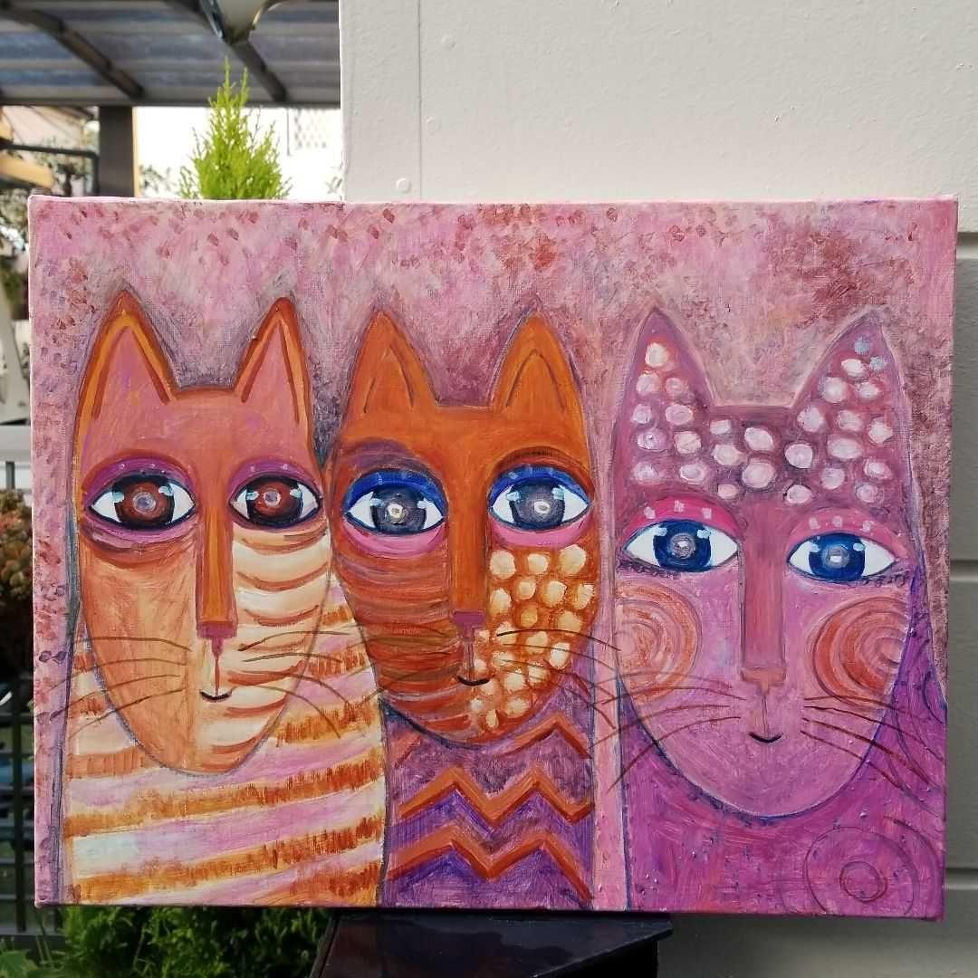 油絵　専用　おもなが猫三きょうだい