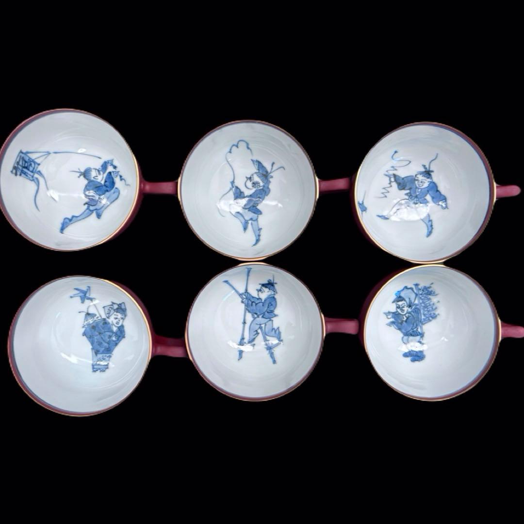 清水焼 京焼 平安瑞昭造 珈琲碗　6客セット 人物絵 大野瑞昭　 -315-