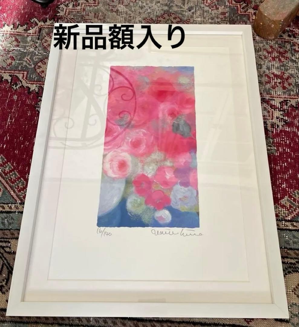 額入り版画　新品　ジニー・キム　直筆サイン、エディション番号、証明書付き　バラ