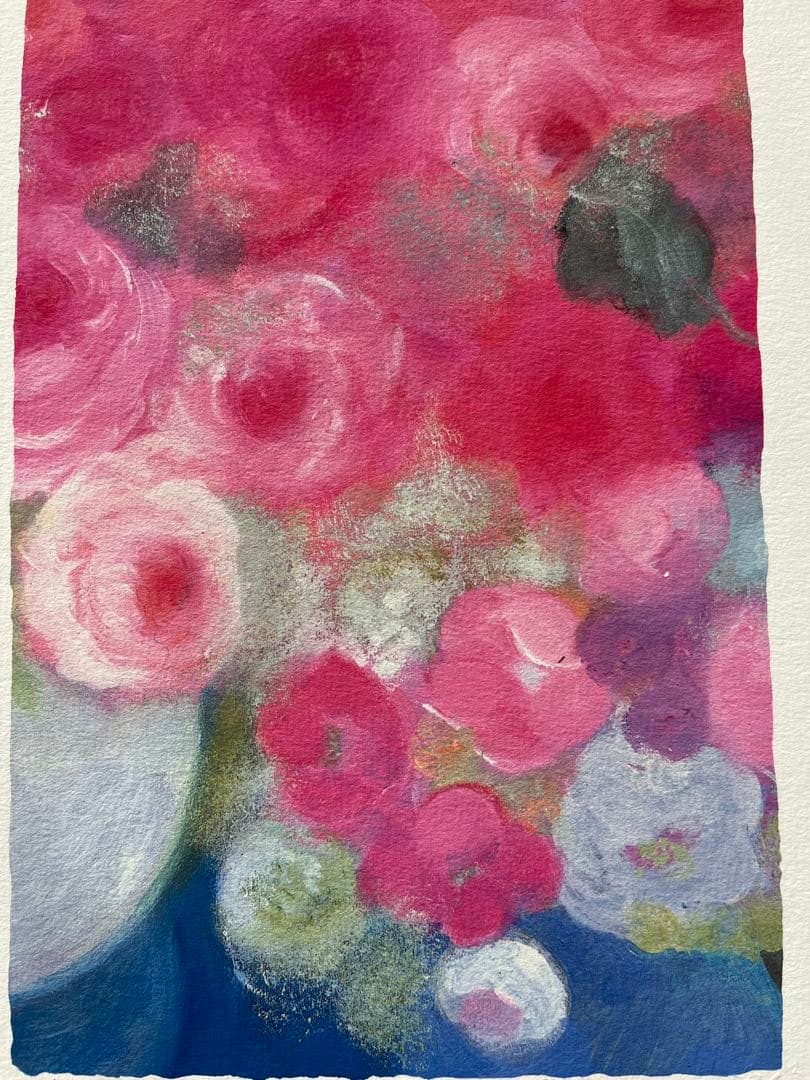 額入り版画　新品　ジニー・キム　直筆サイン、エディション番号、証明書付き　バラ