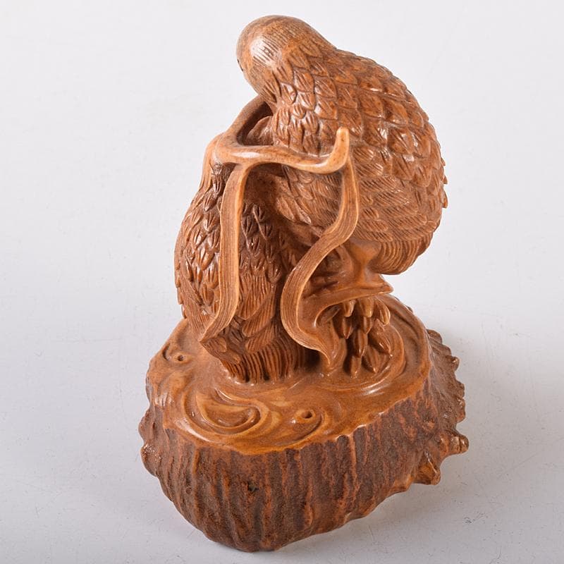 中国　鹿角細密雕　夫婦鶉　置物　箱付　7994E