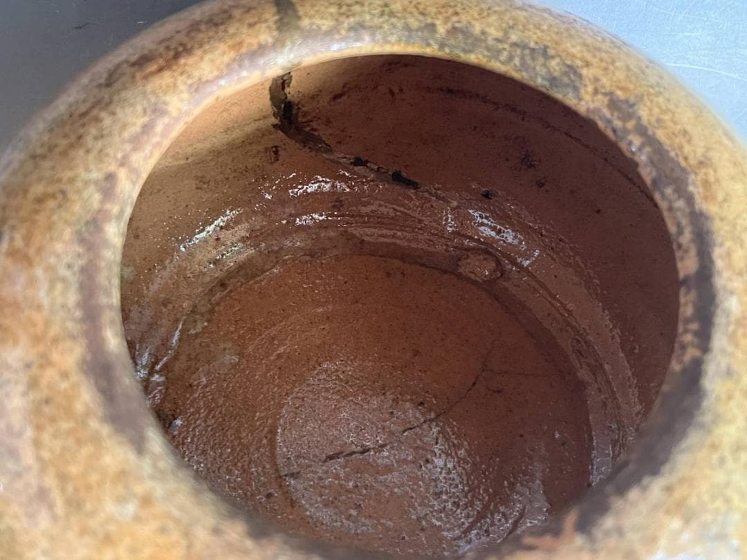 水指■銘「ふくらめ」古い水さし 古黄瀬戸 漆器蓋 桐箱 金継ぎ直 時代物 骨董■